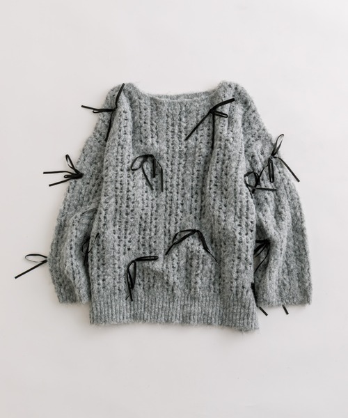 OLIVE des OLIVE（オリーブデオリーブ）の「リボンリボンニットチュニック（ニット/セーター・レディース・オフホワイト/グレー/ピンク・FREE）」の19枚目の写真