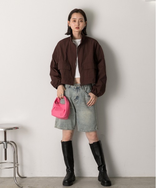 ad thie(アドティエ)の「スタンドカラー ナイロン ショート丈ブルゾン(ブルゾン・レディース・アイボリー/チョコ/カーキ/ブラック/ベージュ・FREE)」の12枚目の写真
