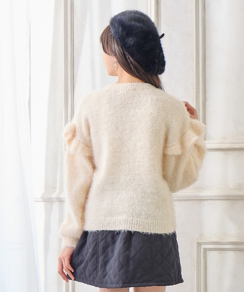 美品★バーバリーブラックレーベル 半袖 フリルニット 38 ホワイト 上品 美品☆バーバリーブラックレーベル 半袖 フリルニット 38