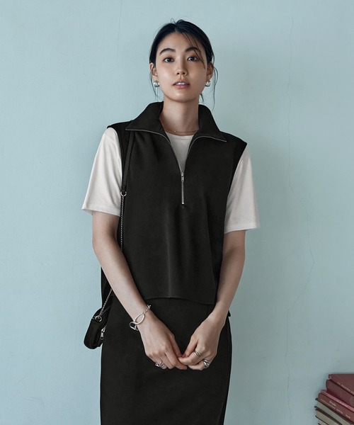 STYLE DELI(スタイルデリ)の「【匠ジョーゼット】ジップアップハイネックトップス(その他トップス・レディース・ホワイト系その他/ブラック・FREE)」の1枚目の写真