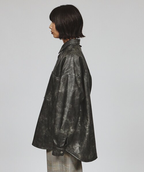 シンセティックレザー調シャツジャケット（シャツ/ブラウス）｜tk