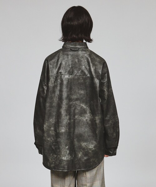 シンセティックレザー調シャツジャケット（シャツ/ブラウス）｜tk