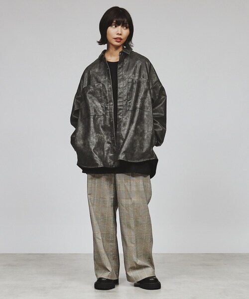 シンセティックレザー調シャツジャケット（シャツ/ブラウス）｜tk