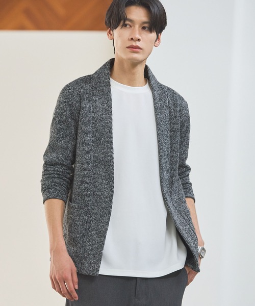 ESSENTIALS WARDROBE（エッセンシャルワードローブ）の「ノーカラーメランジニットソー2ポケットボタンレス長袖カーディガン（カーディガン/ボレロ・メンズ・ブラウン/チャコール・L/M/XL）」の7枚目の写真