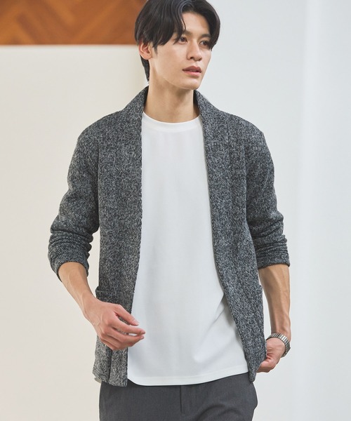 ESSENTIALS WARDROBE（エッセンシャルワードローブ）の「ノーカラーメランジニットソー2ポケットボタンレス長袖カーディガン（カーディガン/ボレロ・メンズ・ブラウン/チャコール・L/M/XL）」の8枚目の写真