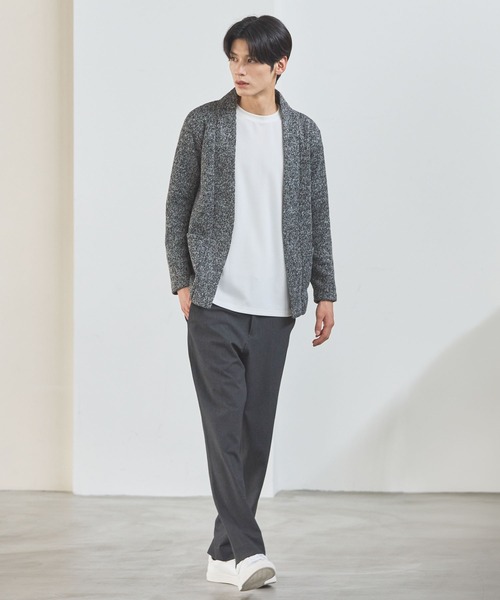 ESSENTIALS WARDROBE（エッセンシャルワードローブ）の「ノーカラーメランジニットソー2ポケットボタンレス長袖カーディガン（カーディガン/ボレロ・メンズ・ブラウン/チャコール・L/M/XL）」の10枚目の写真
