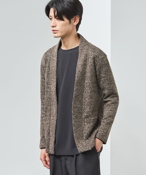 ESSENTIALS WARDROBE（エッセンシャルワードローブ）の「ノーカラーメランジニットソー2ポケットボタンレス長袖カーディガン（カーディガン/ボレロ・メンズ・ブラウン/チャコール・L/M/XL）」の17枚目の写真