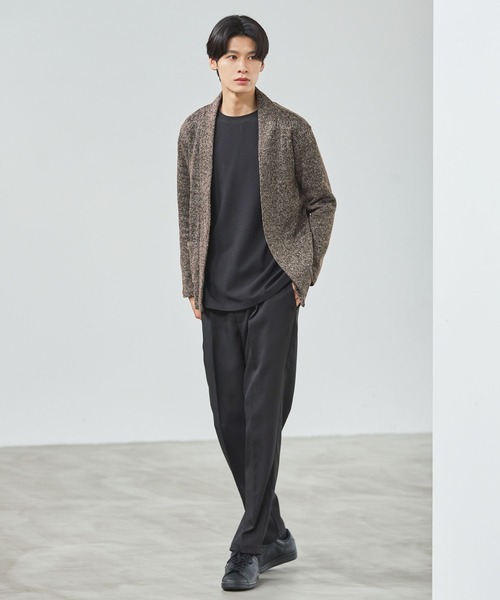 ESSENTIALS WARDROBE（エッセンシャルワードローブ）の「ノーカラーメランジニットソー2ポケットボタンレス長袖カーディガン（カーディガン/ボレロ・メンズ・ブラウン/チャコール・L/M/XL）」の20枚目の写真