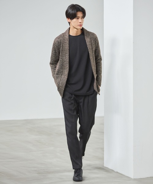 ESSENTIALS WARDROBE（エッセンシャルワードローブ）の「ノーカラーメランジニットソー2ポケットボタンレス長袖カーディガン（カーディガン/ボレロ・メンズ・ブラウン/チャコール・L/M/XL）」の21枚目の写真