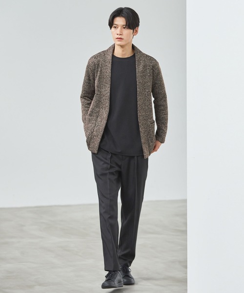 ESSENTIALS WARDROBE（エッセンシャルワードローブ）の「ノーカラーメランジニットソー2ポケットボタンレス長袖カーディガン（カーディガン/ボレロ・メンズ・ブラウン/チャコール・L/M/XL）」の22枚目の写真