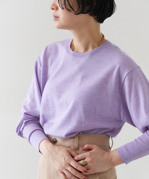 VERMEIL par iena(ヴェルメイユパーイエナ)の「Light wool クルーニット(ニット/セーター・レディース・ブラック/ラベンダー/ガンメタ/グレー・FREE)」の16枚目の写真