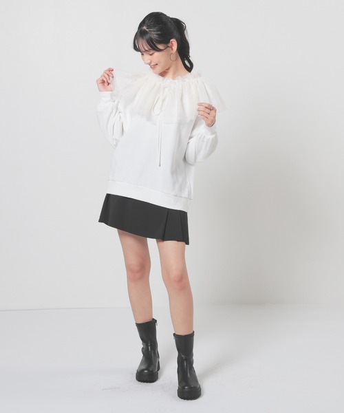 Honeys(ハニーズ)の「フリル付ゆるトップス(Tシャツ/カットソー・レディース・スミクロ/ホワイト/杢グレー・S/M/L/LL)」の5枚目の写真