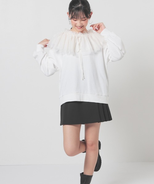 Honeys(ハニーズ)の「フリル付ゆるトップス(Tシャツ/カットソー・レディース・スミクロ/ホワイト/杢グレー・S/M/L/LL)」の6枚目の写真