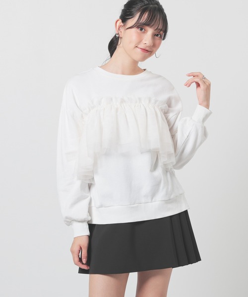 Honeys(ハニーズ)の「フリル付ゆるトップス(Tシャツ/カットソー・レディース・スミクロ/ホワイト/杢グレー・S/M/L/LL)」の8枚目の写真