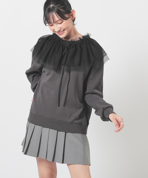 Honeys(ハニーズ)の「フリル付ゆるトップス(Tシャツ/カットソー・レディース・スミクロ/ホワイト/杢グレー・S/M/L/LL)」の9枚目の写真