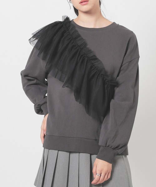 Honeys(ハニーズ)の「フリル付ゆるトップス(Tシャツ/カットソー・レディース・スミクロ/ホワイト/杢グレー・S/M/L/LL)」の10枚目の写真