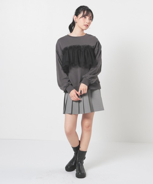 Honeys(ハニーズ)の「フリル付ゆるトップス(Tシャツ/カットソー・レディース・スミクロ/ホワイト/杢グレー・S/M/L/LL)」の11枚目の写真