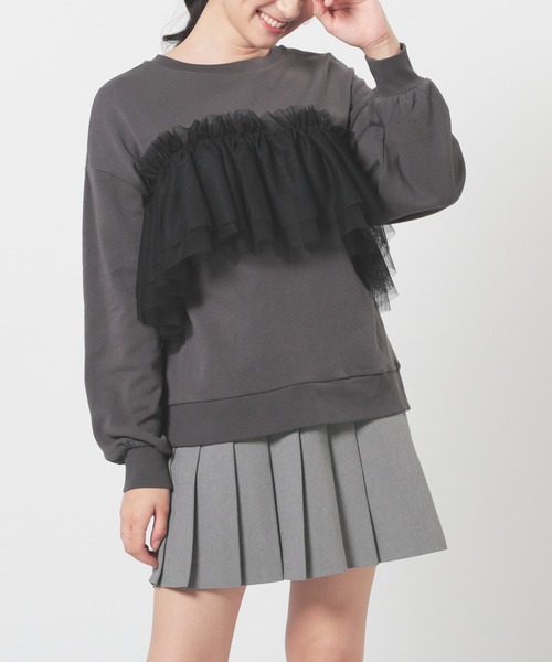Honeys(ハニーズ)の「フリル付ゆるトップス(Tシャツ/カットソー・レディース・スミクロ/ホワイト/杢グレー・S/M/L/LL)」の12枚目の写真