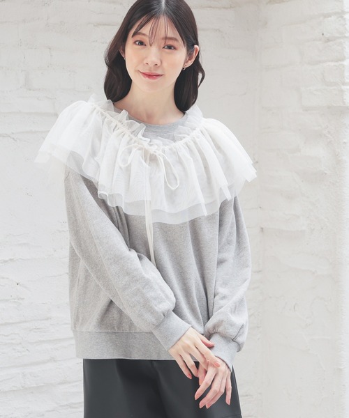 Honeys(ハニーズ)の「フリル付ゆるトップス(Tシャツ/カットソー・レディース・スミクロ/ホワイト/杢グレー・S/M/L/LL)」の13枚目の写真