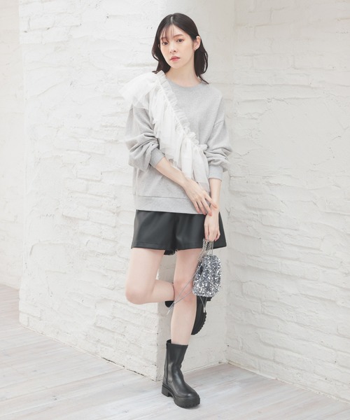 Honeys(ハニーズ)の「フリル付ゆるトップス(Tシャツ/カットソー・レディース・スミクロ/ホワイト/杢グレー・S/M/L/LL)」の14枚目の写真