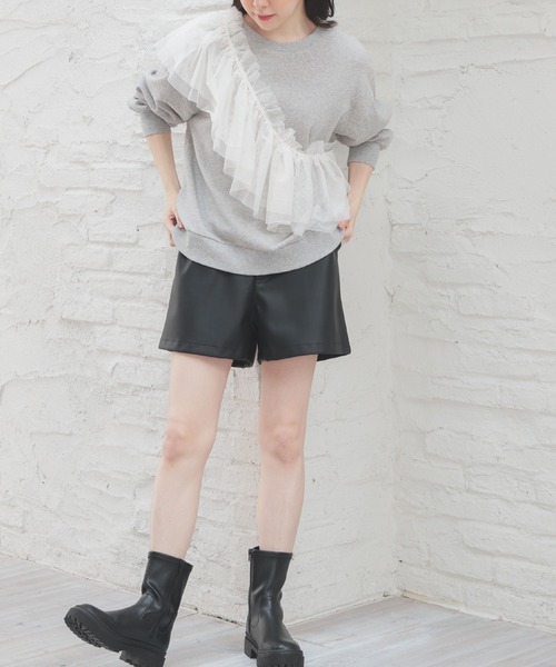 Honeys(ハニーズ)の「フリル付ゆるトップス(Tシャツ/カットソー・レディース・スミクロ/ホワイト/杢グレー・S/M/L/LL)」の15枚目の写真