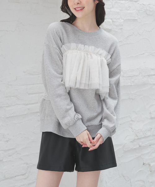 Honeys(ハニーズ)の「フリル付ゆるトップス(Tシャツ/カットソー・レディース・スミクロ/ホワイト/杢グレー・S/M/L/LL)」の17枚目の写真