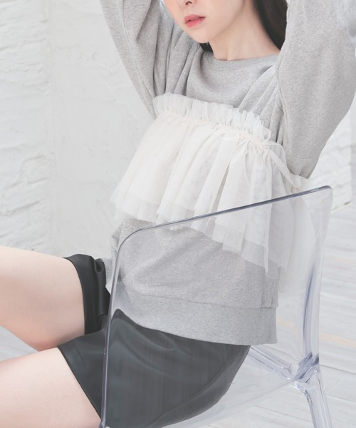 Honeys(ハニーズ)の「フリル付ゆるトップス(Tシャツ/カットソー・レディース・スミクロ/ホワイト/杢グレー・S/M/L/LL)」の18枚目の写真