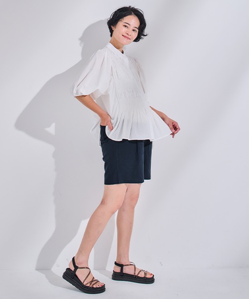 CHOCOA(チョコア)の「リネンショートパンツ(マタニティウェア/グッズ・レディース・ベージュ/ネイビー/ピンク・M/L/XL)」の6枚目の写真