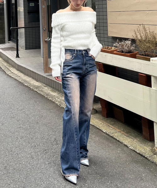 SPIRALGIRL（スパイラルガール）の「サテンリボンレースアップオフショルラメニット（ニット/セーター・レディース・ピンク/ブラック/ホワイト・FREE）」の16枚目の写真