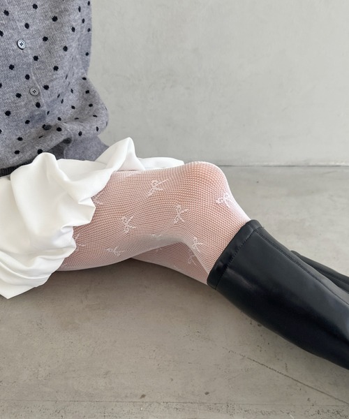 セール】フラワー/リボンモチーフレースタイツ（タイツ/ストッキング