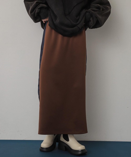 SENSE OF PLACE by URBAN RESEARCH（センスオブプレイスバイアーバンリサーチ）の「サテンキリカエラインスカート（スカート・レディース・ライトベージュ/ブラウン/ネイビー・ONE）」の2枚目の写真