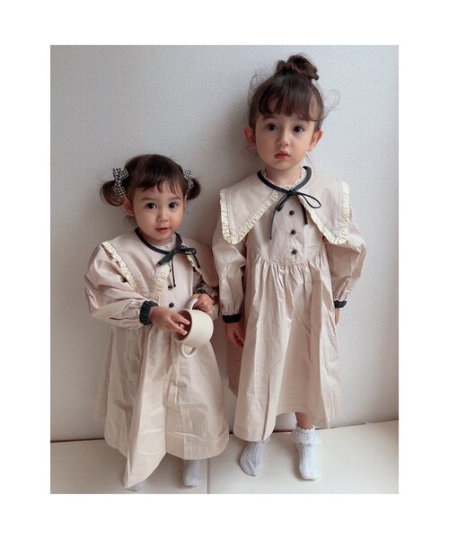 p.premier（ピードットプルミエ）の「【ジュニア対応】つけ衿付き3WAYワンピース_フォーマル対応（ワンピース・キッズ・ベージュ/チャコール/ピンク・90/100/110/120/130/140）」の4枚目の写真