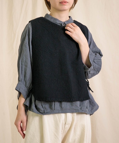 Brocante（ブロカント）の「[Brocante / ブロカント] 綿麻キャンバス リュバンジレ（ベスト・レディース・ホワイト/キャメル/ブラック/アイボリー・2）」の8枚目の写真