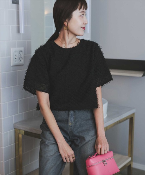 titivate（ティティベイト）の「バックゴールド釦ジャガードトップス（Tシャツ/カットソー・レディース・ブラック/アイボリー・S/L/M）」の8枚目の写真