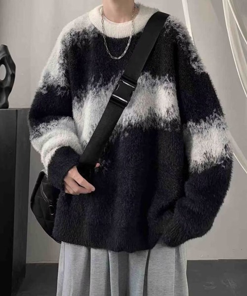 Ressaca（レサーカ）の「オーバーサイズアブストラクト柄シャギーニット（ニット/セーター・メンズ・ブラック/ブルー/ブラウン・M/L/XL）」の2枚目の写真