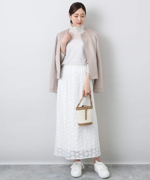 MK MICHEL KLEIN（エムケーミッシェルクラン）の「花柄刺繍オーガンジースカート/洗える（スカート・レディース・ホワイト/ブラック・38）」の7枚目の写真