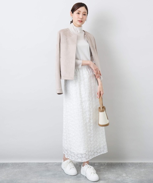 MK MICHEL KLEIN（エムケーミッシェルクラン）の「花柄刺繍オーガンジースカート/洗える（スカート・レディース・ホワイト/ブラック・38）」の8枚目の写真