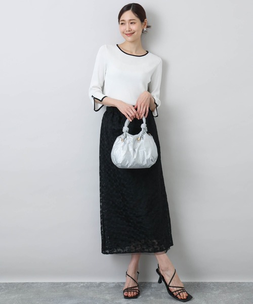 MK MICHEL KLEIN（エムケーミッシェルクラン）の「花柄刺繍オーガンジースカート/洗える（スカート・レディース・ホワイト/ブラック・38）」の9枚目の写真