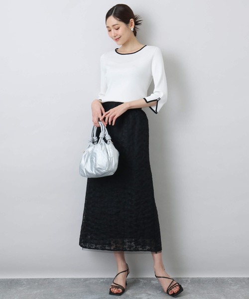 MK MICHEL KLEIN（エムケーミッシェルクラン）の「花柄刺繍オーガンジースカート/洗える（スカート・レディース・ホワイト/ブラック・38）」の10枚目の写真