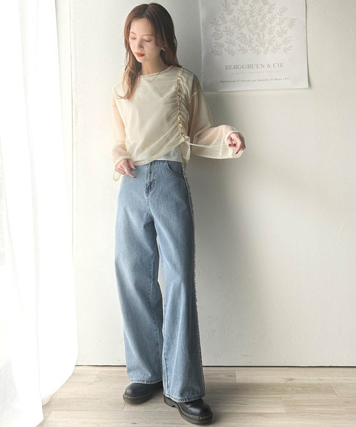 Java(ジャバ)の「《JaVa ジャバコラボ》【セットアイテム】シャーリング メッシュ トップス(長袖)&ノースリーブTシャツ(Tシャツ/カットソー・レディース・アイボリー/チャコール/ブラック・MEDIUM/LARGE/SMALL/X-LARGE)」の11枚目の写真