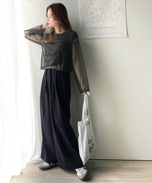 Java(ジャバ)の「《JaVa ジャバコラボ》【セットアイテム】シャーリング メッシュ トップス(長袖)&ノースリーブTシャツ(Tシャツ/カットソー・レディース・アイボリー/チャコール/ブラック・MEDIUM/LARGE/SMALL/X-LARGE)」の18枚目の写真