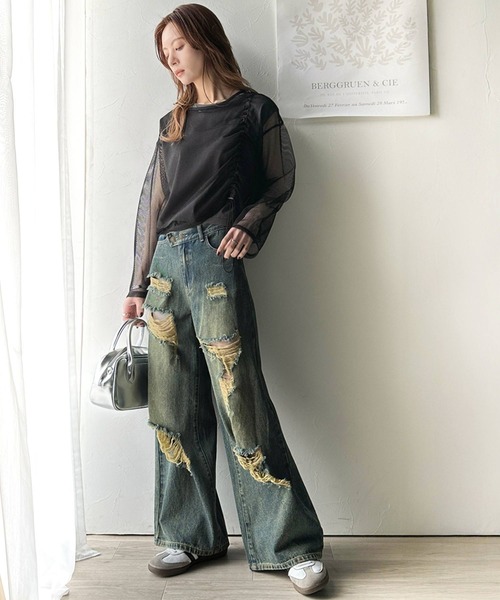 Java(ジャバ)の「《JaVa ジャバコラボ》【セットアイテム】シャーリング メッシュ トップス(長袖)&ノースリーブTシャツ(Tシャツ/カットソー・レディース・アイボリー/チャコール/ブラック・MEDIUM/LARGE/SMALL/X-LARGE)」の19枚目の写真