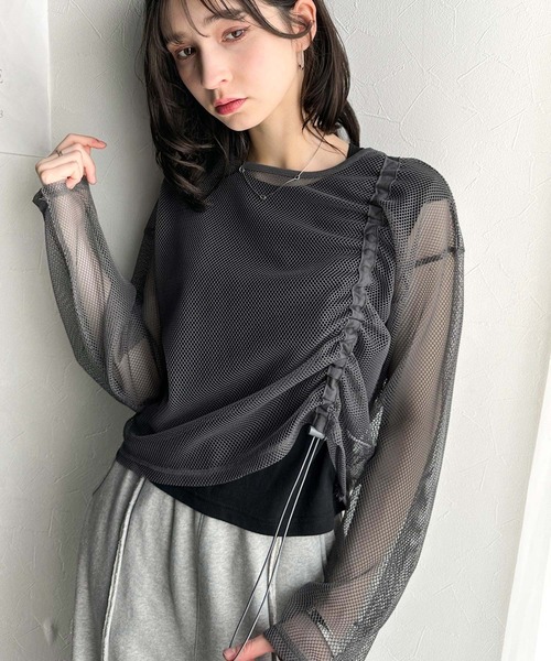 Java(ジャバ)の「《JaVa ジャバコラボ》【セットアイテム】シャーリング メッシュ トップス(長袖)&ノースリーブTシャツ(Tシャツ/カットソー・レディース・アイボリー/チャコール/ブラック・MEDIUM/LARGE/SMALL/X-LARGE)」の20枚目の写真
