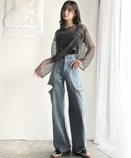 Java(ジャバ)の「《JaVa ジャバコラボ》【セットアイテム】シャーリング メッシュ トップス(長袖)&ノースリーブTシャツ(Tシャツ/カットソー・レディース・アイボリー/チャコール/ブラック・MEDIUM/LARGE/SMALL/X-LARGE)」の21枚目の写真