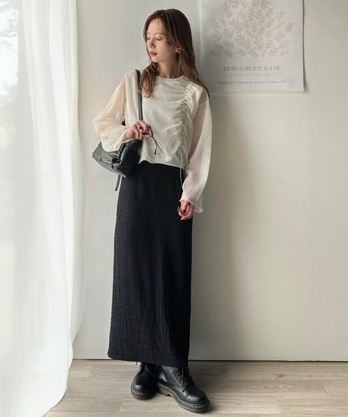 Java(ジャバ)の「《JaVa ジャバコラボ》【セットアイテム】シャーリング メッシュ トップス(長袖)&ノースリーブTシャツ(Tシャツ/カットソー・レディース・アイボリー/チャコール/ブラック・MEDIUM/LARGE/SMALL/X-LARGE)」の12枚目の写真