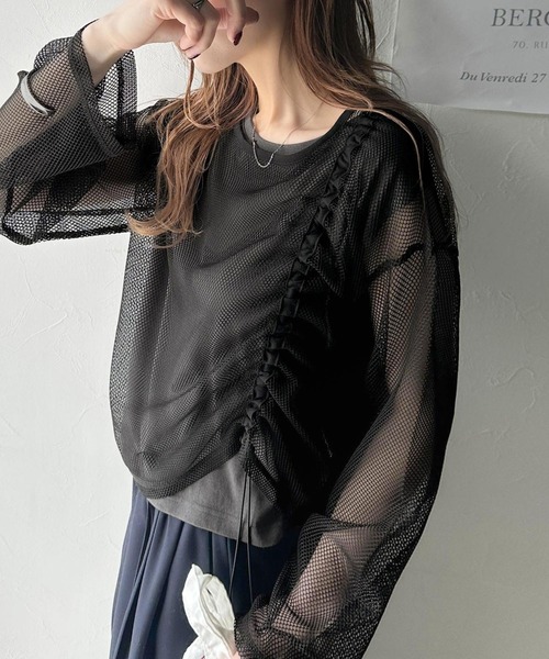Java(ジャバ)の「《JaVa ジャバコラボ》【セットアイテム】シャーリング メッシュ トップス(長袖)&ノースリーブTシャツ(Tシャツ/カットソー・レディース・アイボリー/チャコール/ブラック・MEDIUM/LARGE/SMALL/X-LARGE)」の17枚目の写真