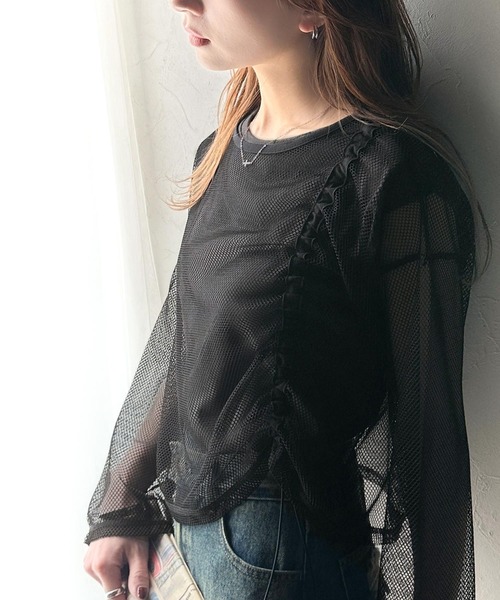 Java(ジャバ)の「《JaVa ジャバコラボ》【セットアイテム】シャーリング メッシュ トップス(長袖)&ノースリーブTシャツ(Tシャツ/カットソー・レディース・アイボリー/チャコール/ブラック・MEDIUM/LARGE/SMALL/X-LARGE)」の13枚目の写真