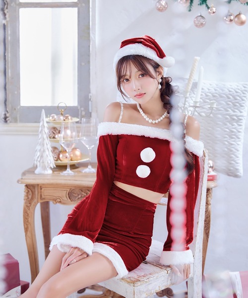 サンタコスプレ4点セット オフショルダーセットアップサンタコスプレ【サンタコス 4点セット