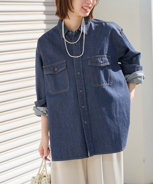 JOURNAL STANDARD relume(ジャーナルスタンダード レリューム)の「《追加3》9oz C/Rデニムワークシャツ(シャツ/ブラウス・レディース・ブルー・FREE)」の5枚目の写真