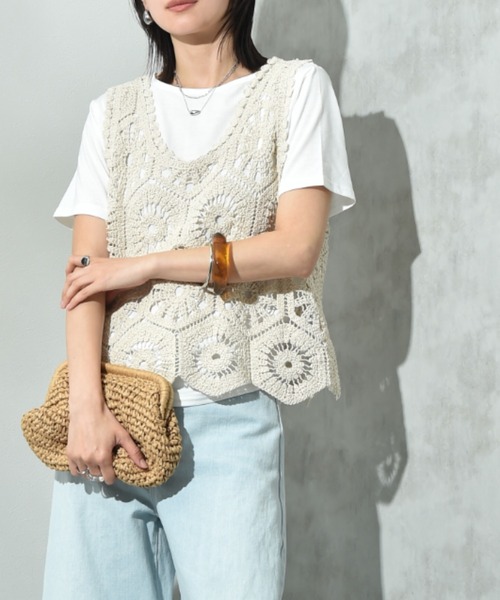 actuel(アクチュエル)の「【actuel】クロシェベスト+TシャツSET(その他トップス・レディース・アイボリー/ホワイト・FREE/LARGE)」の2枚目の写真